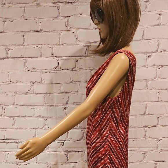 ALFANI - 100% silk sleeveless red herringbone print dress - Picture 8 of 10